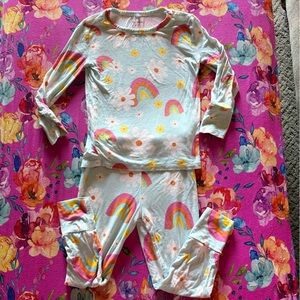 Kids Rainbow Floral Long-Sleeve Pajama Set - Light Blue